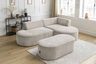 Canapé d'angle droit avec pouf Rousseau - Beige