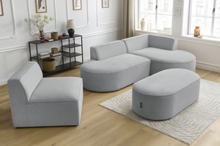 Canapé d'angle droit modulable, chauffeuse et pouf  Rousseau - Gris clair
