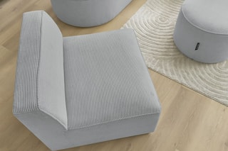 Canapé d'angle droit modulable, chauffeuse et pouf  Rousseau - Gris clair