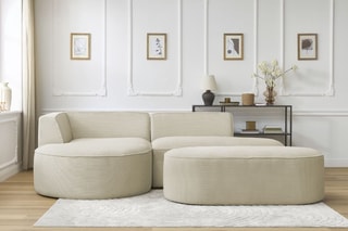 Canapé d'angle gauche avec pouf Rousseau - Beige