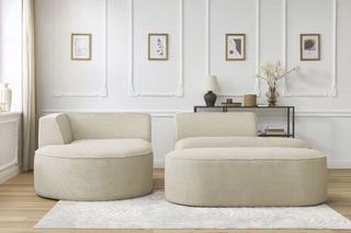 Canapé d'angle gauche avec pouf Rousseau - Beige