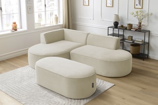 Canapé d'angle gauche avec pouf Rousseau - Beige