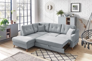 Canapé d'angle gauche convertible Sweden - Gris - Couchage 130 x 200 cm
