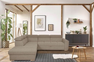 Canapé d'angle gauche convertible Armand - Taupe - Couchage 198 x 127 cm