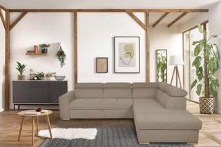 Canapé d'angle droit convertible Armand - Taupe - Couchage 198 x 127 cm