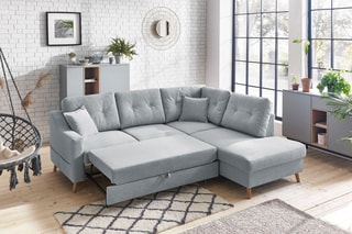 Canapé d'angle droit convertible Sweden - Gris - Couchage 130 x 200 cm