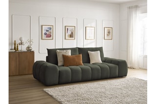 Canapé droit convertible Everest - Vert foncé - 3 places - En polyester - Couchage 153 x 197 cm
