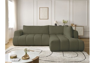 Canapé d'angle droit convertible Fuji - Kaki - 4 places - En polyester - Couchage 228 x 154 cm