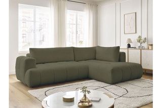Canapé d'angle droit convertible Fuji - Kaki - 4 places - En polyester - Couchage 228 x 154 cm