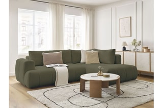 Canapé d'angle droit convertible Fuji - Kaki - 4 places - En polyester - Couchage 228 x 154 cm
