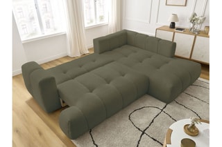 Canapé d'angle droit convertible Fuji - Kaki - 4 places - En polyester - Couchage 228 x 154 cm