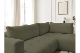 Canapé d'angle droit convertible Fuji - Kaki - 4 places - En polyester - Couchage 228 x 154 cm