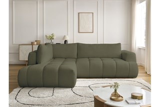 Canapé d'angle gauche convertible Fuji - Kaki - 4 places - En polyester - Couchage 228 x 154 cm