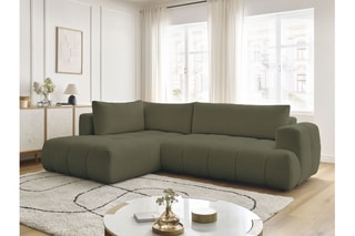 Canapé d'angle gauche convertible Fuji - Kaki - 4 places - En polyester - Couchage 228 x 154 cm