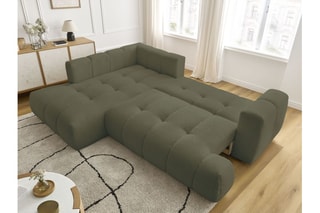 Canapé d'angle gauche convertible Fuji - Kaki - 4 places - En polyester - Couchage 228 x 154 cm