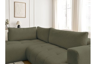 Canapé d'angle gauche convertible Fuji - Kaki - 4 places - En polyester - Couchage 228 x 154 cm