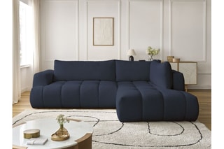 Canapé d'angle droit convertible Fuji - Bleu foncé - 4 places - En polyester - Couchage 228 x 154 cm
