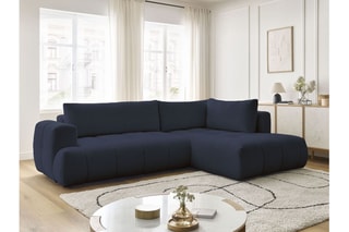 Canapé d'angle droit convertible Fuji - Bleu foncé - 4 places - En polyester - Couchage 228 x 154 cm