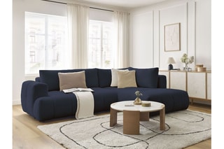 Canapé d'angle droit convertible Fuji - Bleu foncé - 4 places - En polyester - Couchage 228 x 154 cm