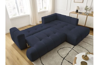 Canapé d'angle droit convertible Fuji - Bleu foncé - 4 places - En polyester - Couchage 228 x 154 cm