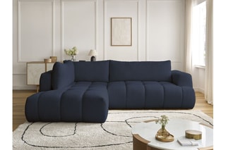 Canapé d'angle gauche convertible Fuji - Bleu foncé - 4 places - En polyester - Couchage 228 x 154 cm