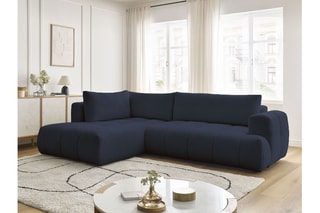 Canapé d'angle gauche convertible Fuji - Bleu foncé - 4 places - En polyester - Couchage 228 x 154 cm