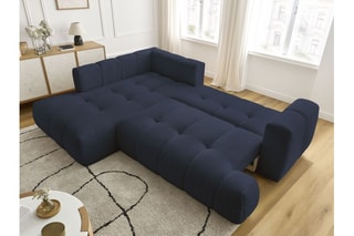 Canapé d'angle gauche convertible Fuji - Bleu foncé - 4 places - En polyester - Couchage 228 x 154 cm