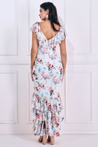 Robe longue - Bleu et crème