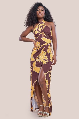 Robe longue - Marron et jaune