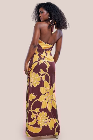 Robe longue - Marron et jaune