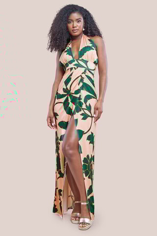 Robe longue - Vert et rose