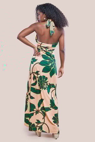 Robe longue - Vert et rose