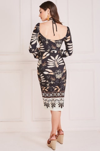 Robe midi  
Noir et beige