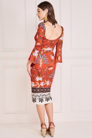 Robe midi  
Orange et bleu