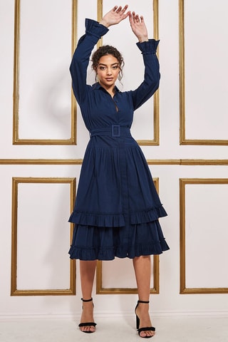 Robe chemise à volants Bleu marine 