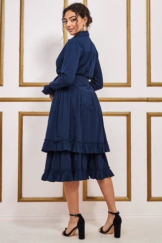 Robe chemise à volants Bleu marine 