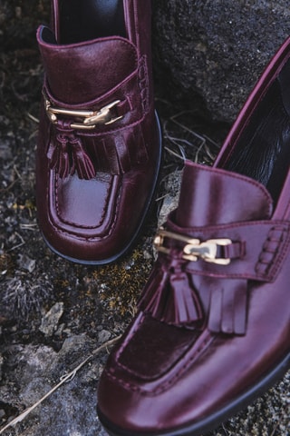 Mocassins de salto em couro Lisa - Bordô