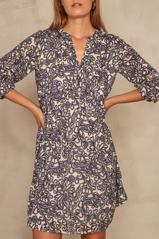 Vestido direito Calypso - Cru e azul-noite