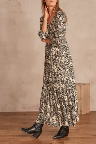 Vestido comprido Corale - Preto e cru