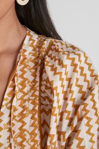 Vestido direito Celine - Branco e mostarda