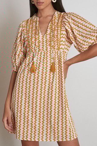 Vestido direito Celine - Branco e mostarda