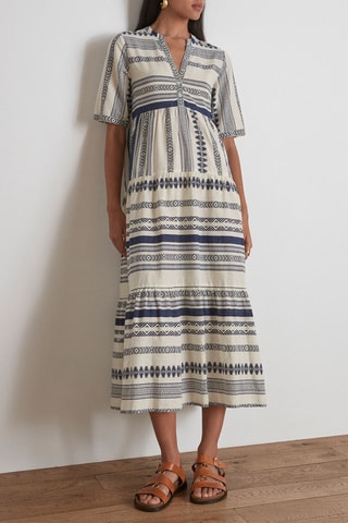 Vestido midi Cerise - Cru e azul