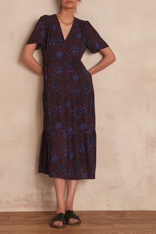 Vestido com folhos Gwenaelle - Bordô e azul