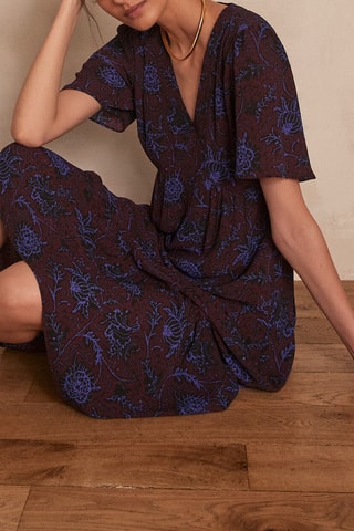 Vestido com folhos Gwenaelle - Bordô e azul