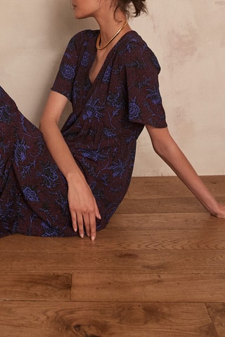 Vestido com folhos Gwenaelle - Bordô e azul