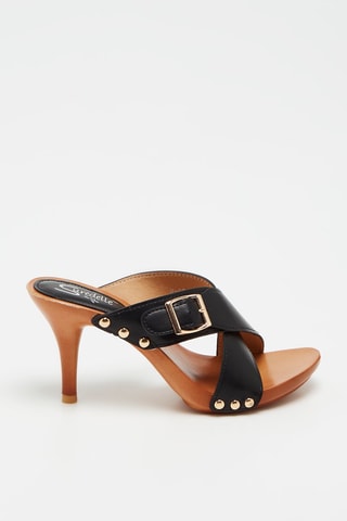 Mules à talons - Noir et camel