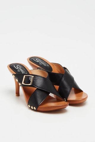 Mules à talons - Noir et camel