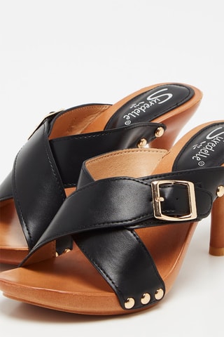 Mules à talons - Noir et camel