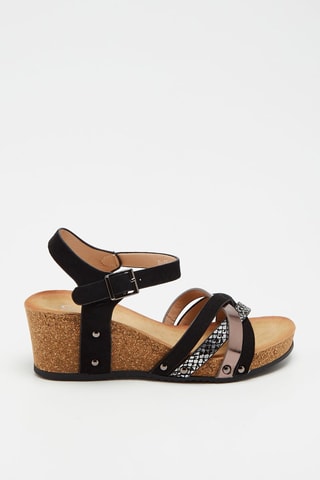 Sandales compensées - Noir, bronze et argenté