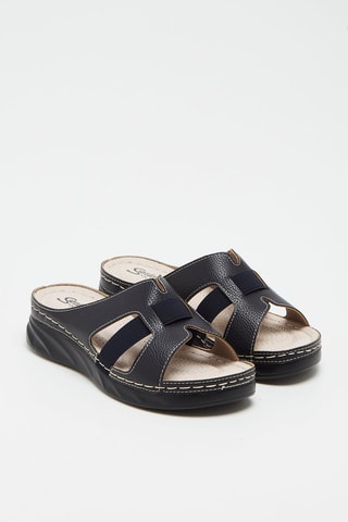 Mules compensées en cuir - Bleu marine